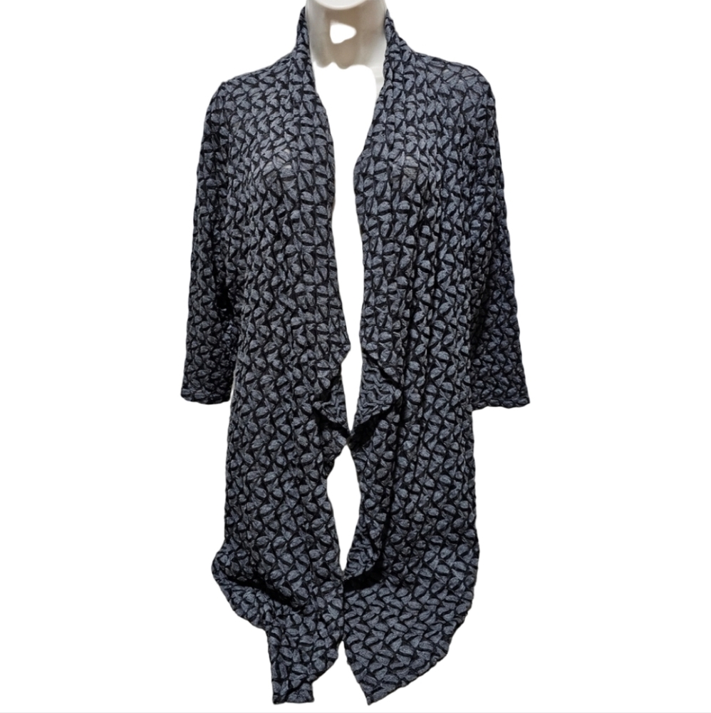 NWOT Women's Status Black & Gray Open Front Asymmetrical Cardigan
